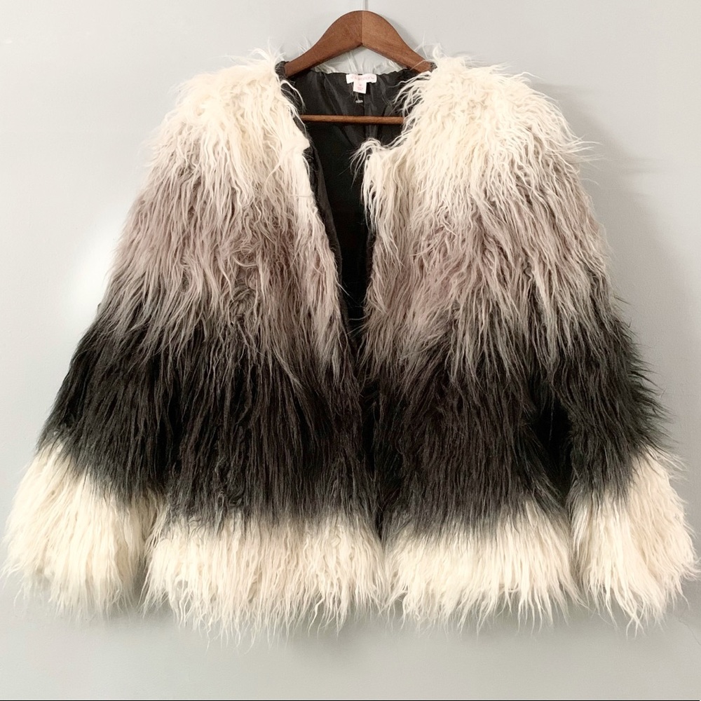 NWOT Shaggy Faux Fur Coat Ombré - Picture 2 of 6